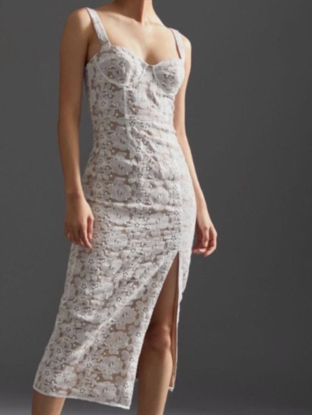 Anthropologie HUTCH Slim Lace Corset Midi Dress in White Size 4